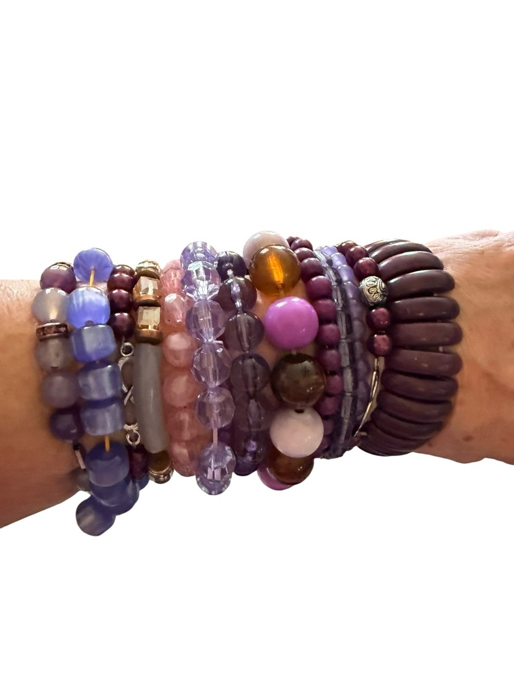 Large Purple Beaded Stackable Bracelets Set -13 Bracelets Beautiful 💜